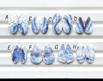 Beautiful Dendritic Opal Pair Cabochon Loose Gemstone For Jewelry Making, Natural Dendritic Opal Matching Pair For Earrings - 25589-25596