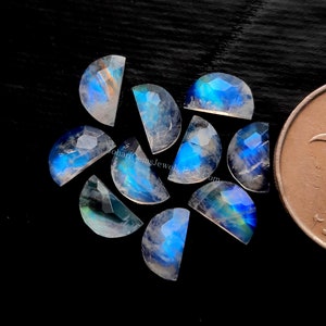 Rainbow Moonstone Rose Cut 9X5 MM D Shape Gemstone 10 Pieces Lot AAA Natural Rainbow Moonstone Rose Cut With Flat Back For Jewelry Making image 2