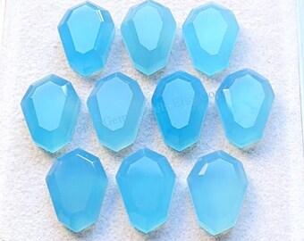 Sky Blue Chalcedony 10X14 MM Fancy Cut Pear Shape With Flat Back Gemstone 10 Pieces Lot, AAA+ Natural Chalcedony For Jewelry Making