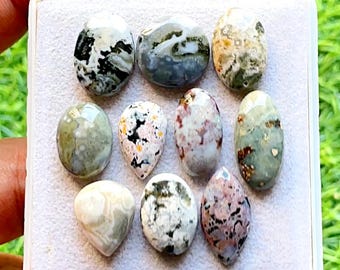Selected Ocean Jasper Cabochon Loose Gemstone 10 Pcs Lot For Jewelry Making | Size : 19-15 MM |  Natural Ocean Jasper Small Size Lot - 21668
