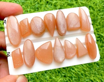 Peach Moonstone Cabochon Loose Gemstone 7 Pieces Lot For Jewelry, AAA+ Natural Peach Moonstone Cabochon For Handmade Jewelry - 34950-34951