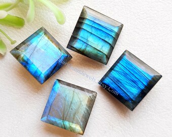 Blue Labradorite Rose Cut 14 MM Square Gemstone 4 Pieces Lot | Top Quality Natural Labradorite Rose Cut With Point Back For Jewelry Making