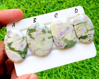 Spring Garden Harmony Natural Variscite Cabochon For Wire Wrap, Green & Lilac Pattern Loose Gemstones for Statement Jewelry - 36186-36189