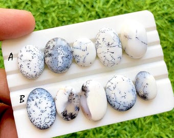 Snow Fern Opal Cabochon For Wire Wrap, Natural Dendritic Opal Loose Gemstones, White Dendrite Opal Cabs For Jewelry Making - 36618-36619