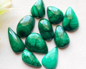 Rare FOREST MALACHITE Cabochon Loose Gemstone For Jewelry Making | Size 17-12 MM | Natural Malachite Cabochon Small Size Lot - 21612