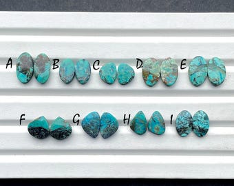 Tibetan Turquoise Pair Cabochon Loose Gemstone For Jewelry Making, AAA+ Natural Tibetan Turquoise Pair Cabochon For Earrings -  26604-26612