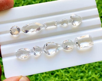 Clear Quartz Faceted Mixed Shape With Pointed Back Gemstone 10 Pieces Lot, Faceted Clear Quartz Lot For Handmade Jewelry - 37773