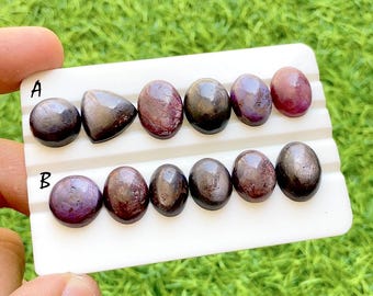 Mystic Glow Star Ruby Loose Cabochon Parcels, Natural Burgundy Purple Corundum, Smooth Designer Gemstones For Jewelry Making - 37534-37535