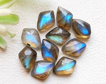 Labradorite Kite Shape Cabochon With Flat Back 10 Pieces Lot | Size : 7X10 MM | AAA+ Natural Labradorite Gemstone For Handmade Jewelry