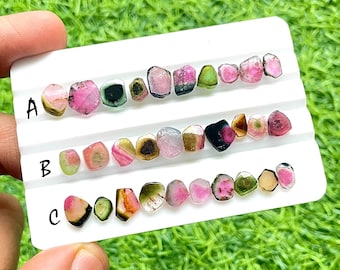 Multi Watermelon Tourmaline Slices 10 Pieces Gemstone Lot For Jewelry Making, AAA+ Natural Multi Tourmaline Slices Lot - 26065-26067