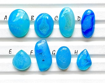 Blue Color Window Druzy Agate Cabochon Loose Gemstone For Jewelry Making, AAA+ Window Druzy For Handmade Jewelry And Wire Wrap - 25867-25874
