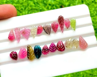 Natural Multi Tourmaline Hand Carved Leaf With Flat Back 20 Pieces Gemstone Lot | Size : 15-8 MM |  AAA+ Multi Tourmaline Leaf Lot - 28591