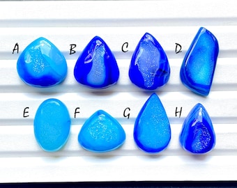 Blue Color Window Druzy Agate Cabochon Loose Gemstone For Jewelry Making, AAA+ Window Druzy For Handmade Jewelry And Wire Wrap - 25859-25866