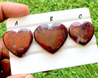 Crimson Terra Heart Red Jasper Heart Cabochon For Wire Wrap, Natural Deep Red Jasper Love Stone, AAA+ Polished Heart Gemstone - 35735-35737