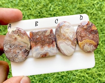 Lava Vein Crazy Lace Agate Cabochon Set For Wire Wrap, AAA+ Natural Blood Vein Pattern Gemstone, Jewelry Making Supply - 37244-37247