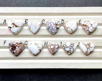 NEW White Magnesite Wild Horse Jasper Heart Shape Cabochon Loose Gemstone For Jewelry, AAA+ Wild Horse Gemstone For Wire Wrap - 34245-34254