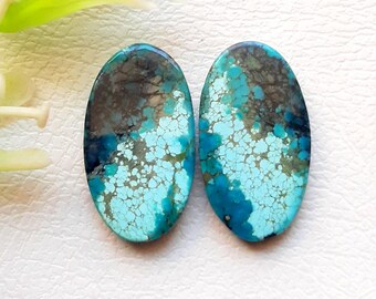 Tibetan Turquoise Pair Cabochon Loose Gemstone For Jewelry Making, AAA+ Natural Tibetan Turquoise Pair Cabochon For Earrings -  21206-21209