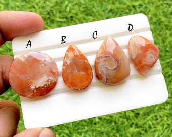 Sunset Fire Carnelian Chalcedony Cabochon For Wire Wrap, Bright Orange Cabochons, Smooth Polished Gemstones for Jewelry Making - 37260-37263