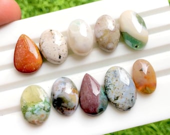 Ocean Jasper Cabochon Loose Gemstone 10 Pieces Lot For Jewelry Making | Size : 18-14 MM |  AAA+ Natural Ocean Jasper Small Size Lot - 35894