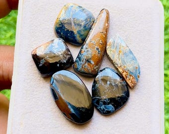 PIETERSITE Cabochon Loose Gemstone 6 Pieces Lot | Size 28-15 MM | AAA+ Natural Pietersite Gemstone For Handmade Jewelry and Wirewrap- 29441