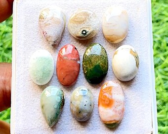 Selected Ocean Jasper Cabochon Loose Gemstone 10 Pcs Lot For Jewelry Making | Size : 19-13 MM | Natural Ocean Jasper Small Size Lot - 21659
