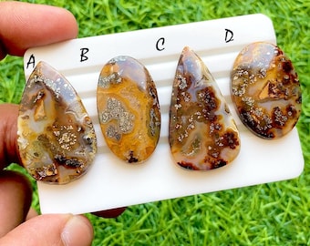 RARE Golden Relic Marcasite Agate Cabochon Loose Gemstone For Jewelry Making, AAA+ Natural Marcasite Druzy For Wire Wrap - 35266-35269