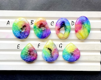 AMAZING Solar Quartz Druzy With Crystals Cabochon Gemstone For Jewelry Making, AAA+ Natural Agate Dyed Druzy For Wire Wrap - 31481-31487