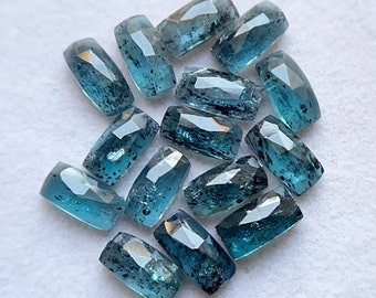 Teal Moss Kyanite Rose Cut Rectangle Flat Back Gemstone 15 Pieces Lot | Size : 5x10 MM | AAA+ Teal Moss Kyanite Gemstone For Jewelry Making