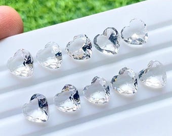 Clear Quartz 10 MM Faceted Heart Shape With Pointed Back Gemstone 10 Pieces Lot For Jewelry Making, AAA+ Clear Quartz For Handmade Jewelry