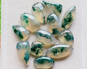 Top Selected Moss Agate Gemstone Smooth Cabochon 12 Pieces Lot Used For Handmade Jewelry - RARE Moss Agate Gemstone For Jewelry Making 28458