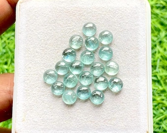 Aqua Kyanite 6 MM Round Shape Smooth Cabochon Loose Gemstone 15 Pieces Lot For Jewelry Making, AAA+ Natural Aqua Kyanite With Flat Back Lot