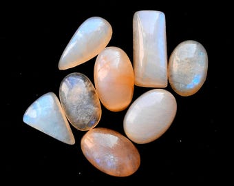 Belomorite Moonstone Cabochon Loose Gemstone 8 Pieces For Jewelry Making | Size : 22-17 MM | AAA+ Belomorite Moonstone For Wire Wrap - 34695