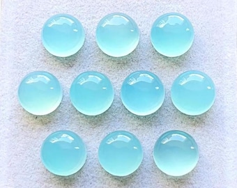 Aqua Chalcedony 10 MM Round Shape Smooth Cabochon Gemstone 10 Pieces Lot, High Polish Natural Aqua Chalcedony Flat Back For Jewelry Making