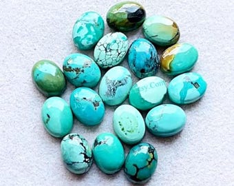 Tibetan Turquoise 6x8 MM Calibrated Oval Shape Gemstone 15 Pieces Lot, AAA+ Natural Tibetan Turquoise With Flat Back For Handmade Jewelry