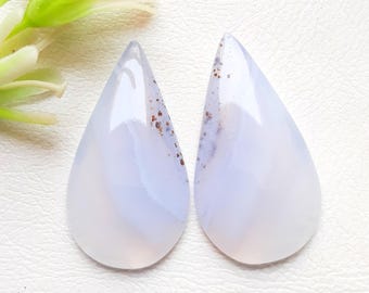 Blue Lace Agate Pair Cabochon Loose Gemstone For Jewelry Making | Size : 36X20X5 MM | AAA+ Natural Gemstone Pair For Earrings - 19347
