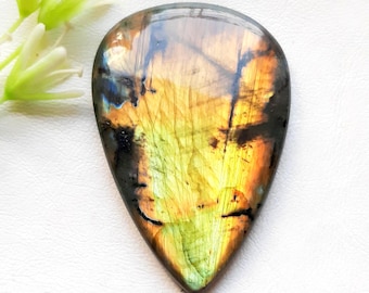 BIG Multi Color Labradorite Cabochon Loose Gemstone For Jewelry Making | Size : 68X46X8 MM | AAA+ Natural Multi Color Labradorite - 21739