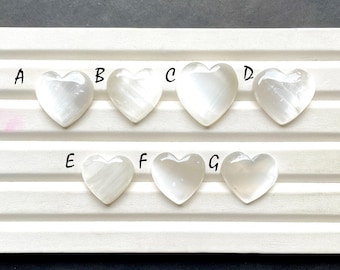 SELENITE Heart Shape Loose Gemstone For Jewelry Making, AAA+ Selenite Heart Shape Cabochon For Handmade Jewelry And Wire Wrap - 31072-31078