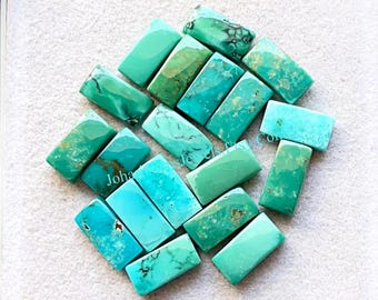 Tibetan Turquoise 5X10 MM Calibrated Rectangle Shape Gemstone 15 Pcs Lot, AAA+ Natural Tibetan Turquoise With Flat Back For Handmade Jewelry