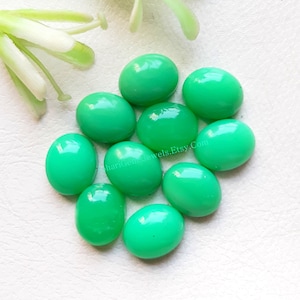 Chrysoprase 8X10 MM Oval Shape Cabochon Calibrated Gemstone 10 Pieces Lot, AAA+ Natural Chrysoprase With Flat Back For Handmade Jewelry