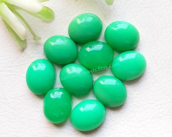 Chrysoprase 8X10 MM Oval Shape Cabochon Calibrated Gemstone 10 Pieces Lot, AAA+ Natural Chrysoprase With Flat Back For Handmade Jewelry