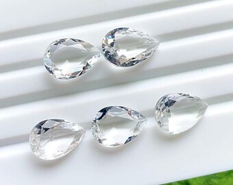 Clear Quartz 10X14 MM Faceted Pear Shape With Pointed Back Gemstone 5 Pieces Lot For Jewelry Making, AAA+ Clear Quartz For Handmade Jewelry