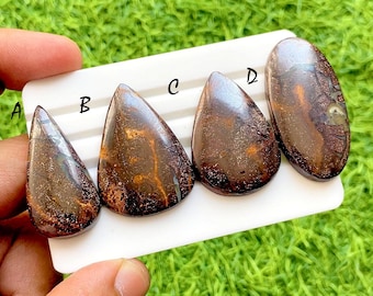 SELECTED Boulder Opal Cabochon For Wire Wrap, Natural Ironstone Fire Veins Brown Sparkle Gemstones For Jewelry Making - 36124-36127