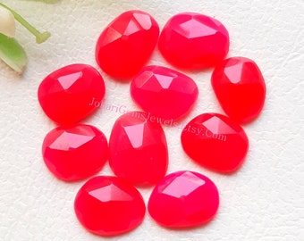 Ruby Color Chalcedony Rose Cut Slice - Ruby Chalcedony Rose Cut Flat Back Gemstone 10 Pieces Lot For Jewelry Making, Pendant, Ring