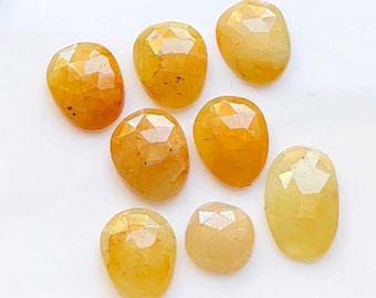 Authentic Natural Yellow Sapphire 8 Pieces Rose Cut Slice Loose Gemstone With Flat Back For Jewelry Making | Size : 8-13 MM Approx - 21173