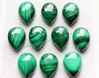 Malachite 10X14 MM Pear Shape Smooth Cabochon Gemstone 10 Pieces Lot,  Natural Malachite Pear With Flat Back For Handmade Jewelry Making