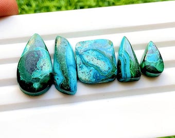 Chrysocolla Malachite Cabochon Loose Gemstone 5 Pcs Lot | Size : 23-15 MM | Natural AAA+ Chrysocolla Malachite For Handmade Jewelry - 33554