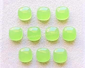 New Prehnite Color Chalcedony 8 MM Cushion Shape Smooth Cabochon Gemstone 10 Pcs Lot, Natural Chalcedony With Flat Back For Jewelry Making