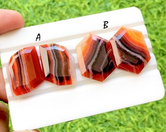 Sunset Flame Carnelian Agate Fancy Cut Perfect Matching Pair For Earrings, AAA+ Natural Banded Orange Agate Pair For Wire Wrap - 35348-35349