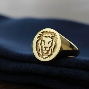 Bague Lion Homme En Or 18K, Bague Lion En Or 14K, Bague Tête De Lion Ronde En Or 10K, Bague Signet Homme Or Pour Son