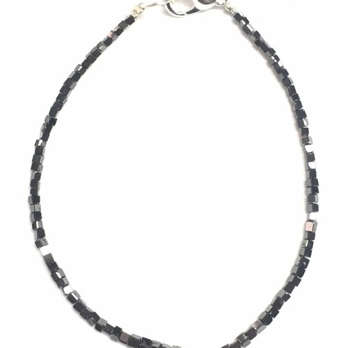 Black Cubes Diamond shops Bracelet, Handmade Bracelet For Men's & Women's, 925 Sterling Silver Clasp Lock Gift For Her